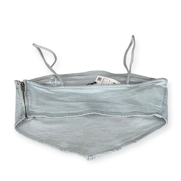 ZARA Womens Light-wash Denim Bandana Cut Zipper Back Crop Top Blouse Sz Large - Picture 5 of 8